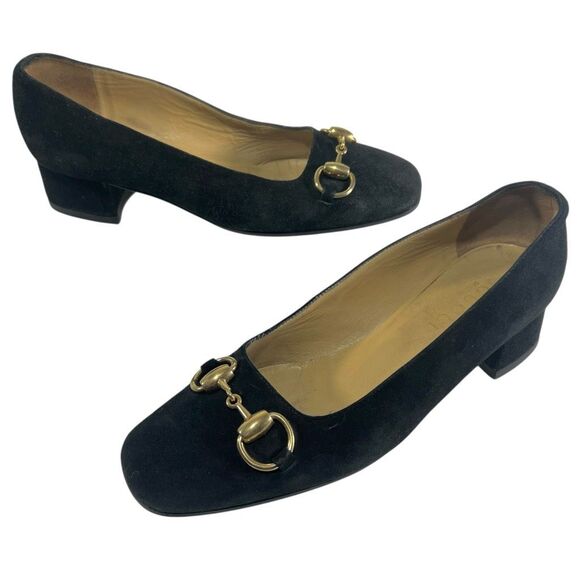 Gucci Suede Horsebit Loafer Size 6.5 Black Block Heel Size 36.5 IT - Picture 11 of 11